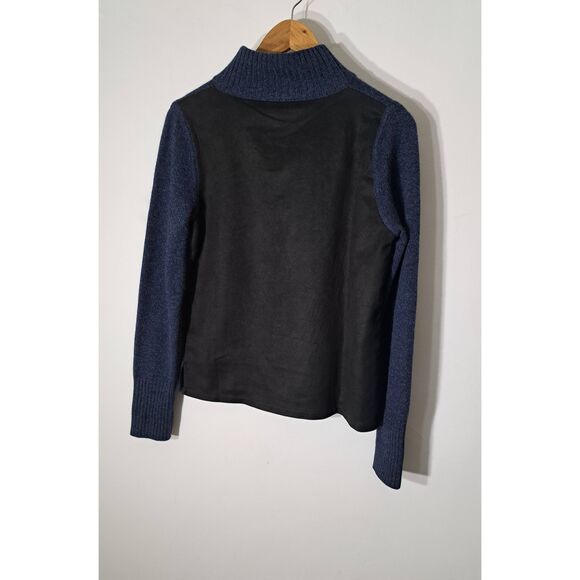 Qi cashmere sweater womens small 100% cashmere sweater blue black mockneck - Picture 5 of 8